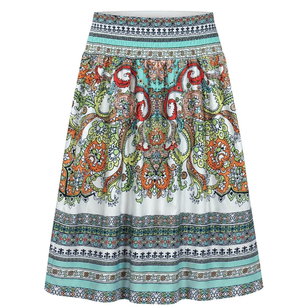 Melissa Paige Skirt Women's Boho Midi Sz Small Stretchy Indie Blue Geometric